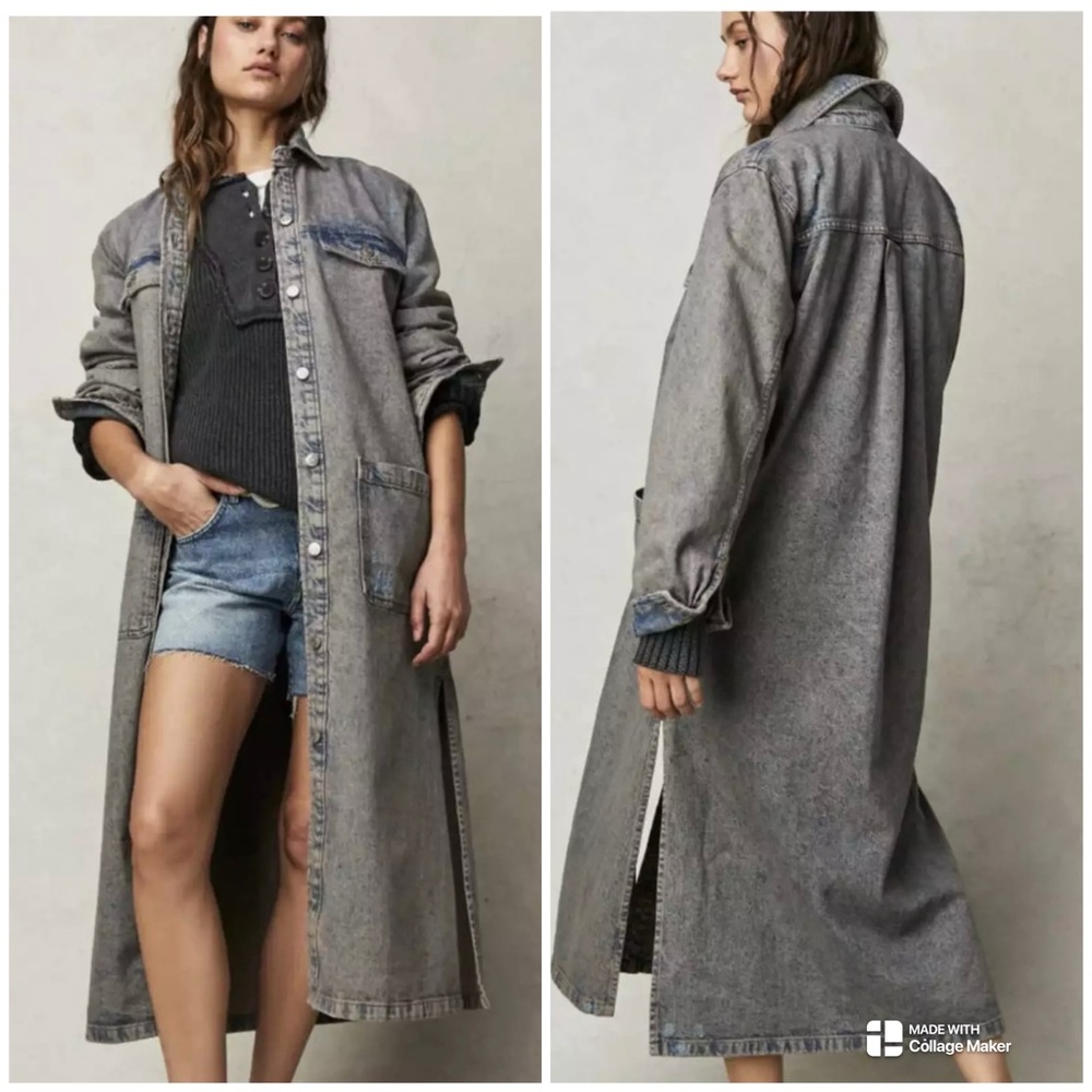 We the free People Jean Jacket Denim Duster Dress FP EUC Size Large